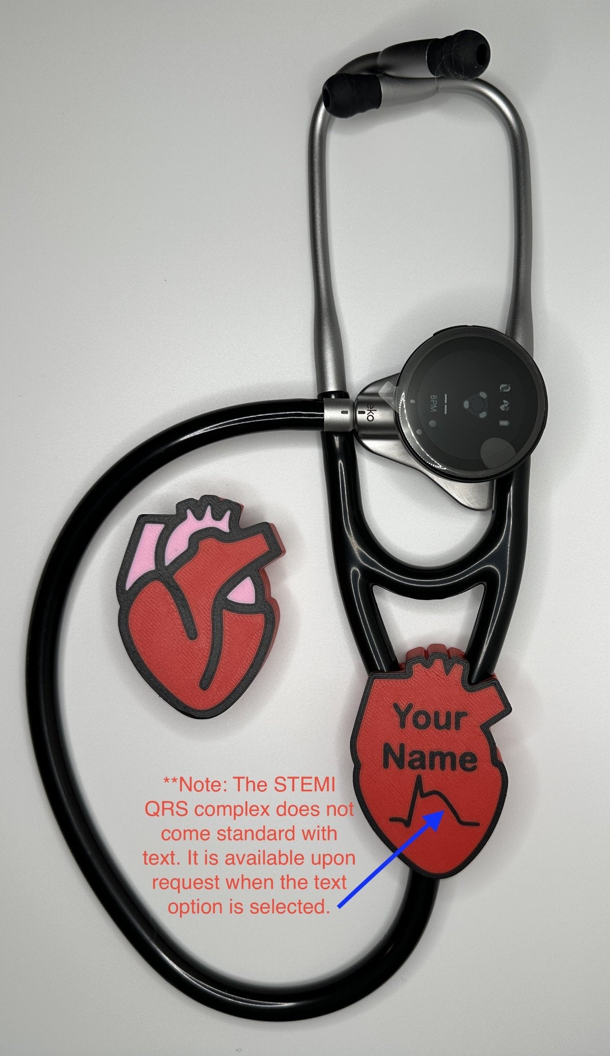 Anatomical heart-shaped airtag holder with text