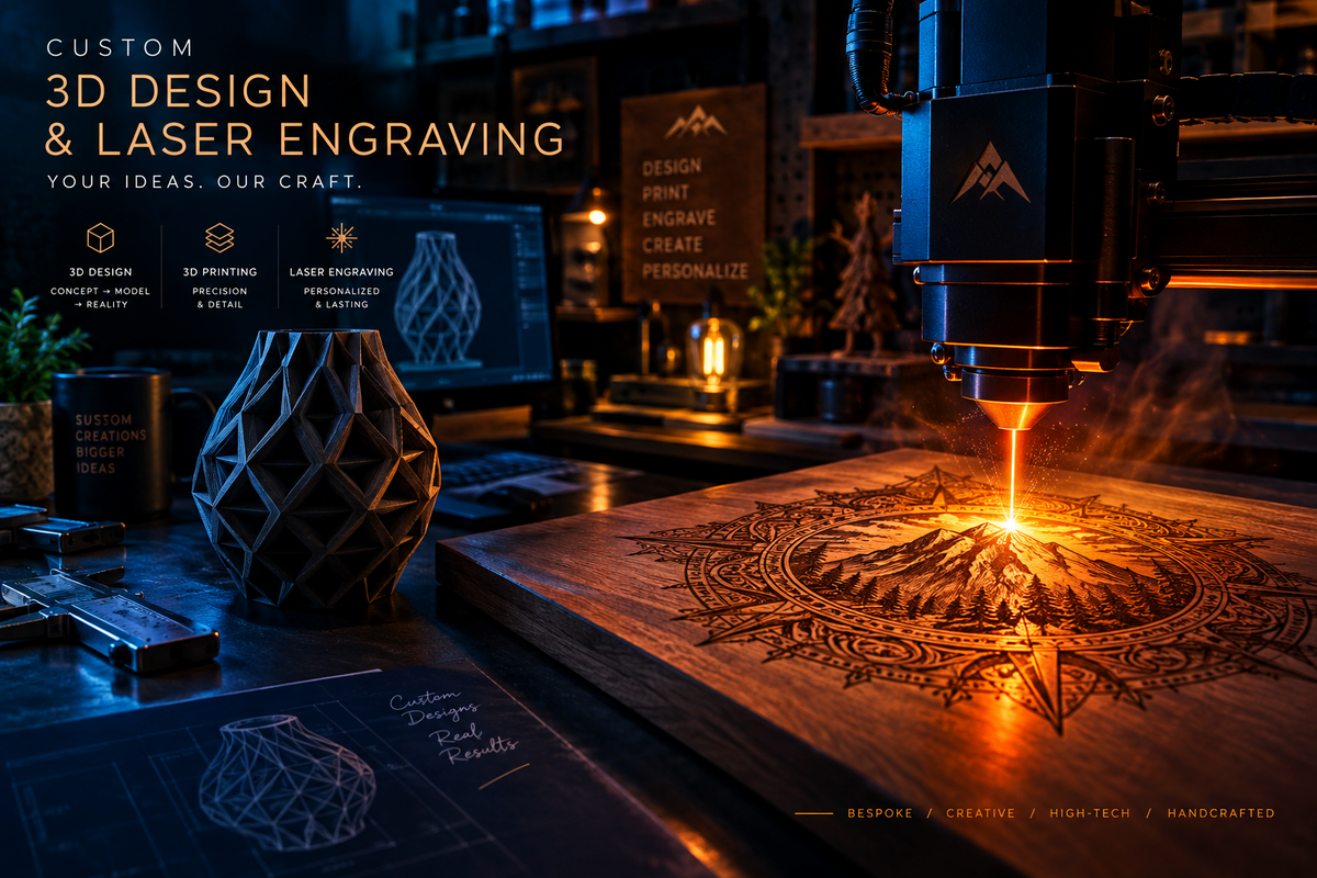 Custom Laser Engraving, 3D Modeling and Printing