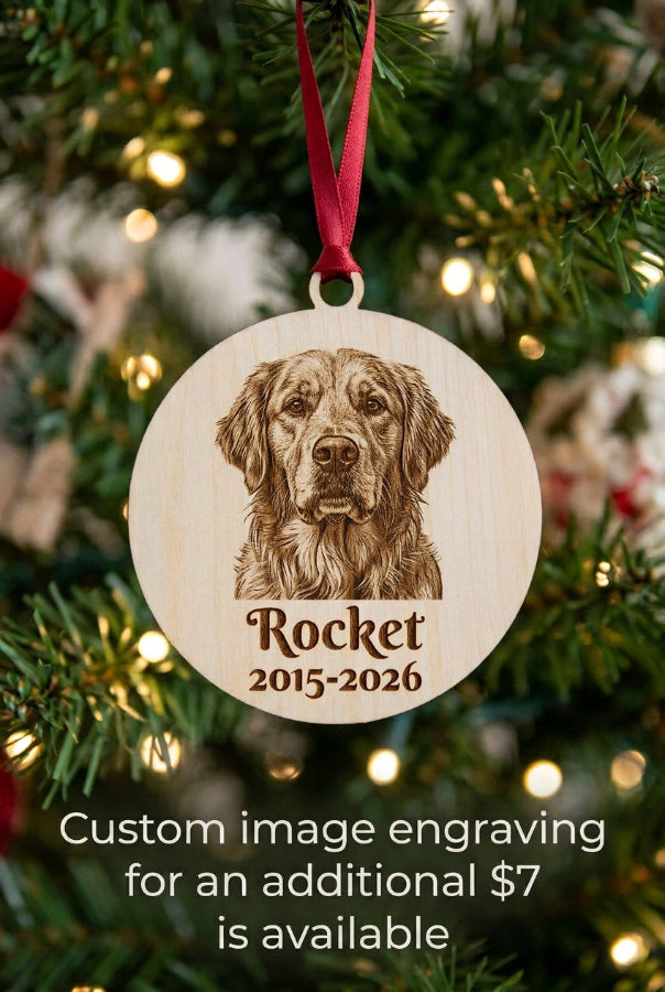 Dog engraving on back of ornament.