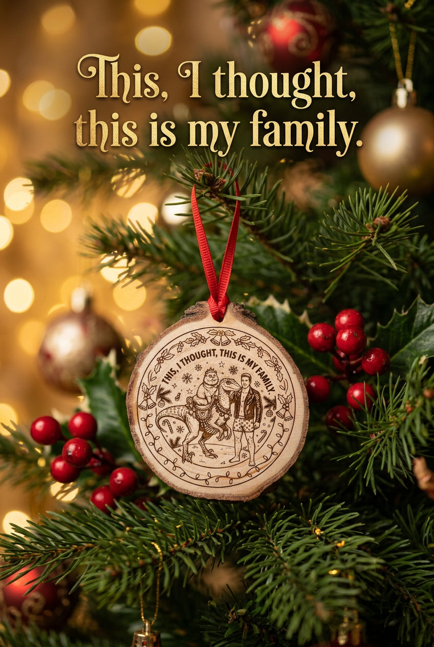 A round wooden ornament with a carved tarot card design and a red hanging ribbon, shown on a plain white background.