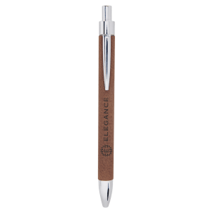 Pen with brown body and silver accents on a white background