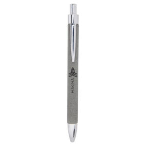 Gray pen with silver accents on a white background