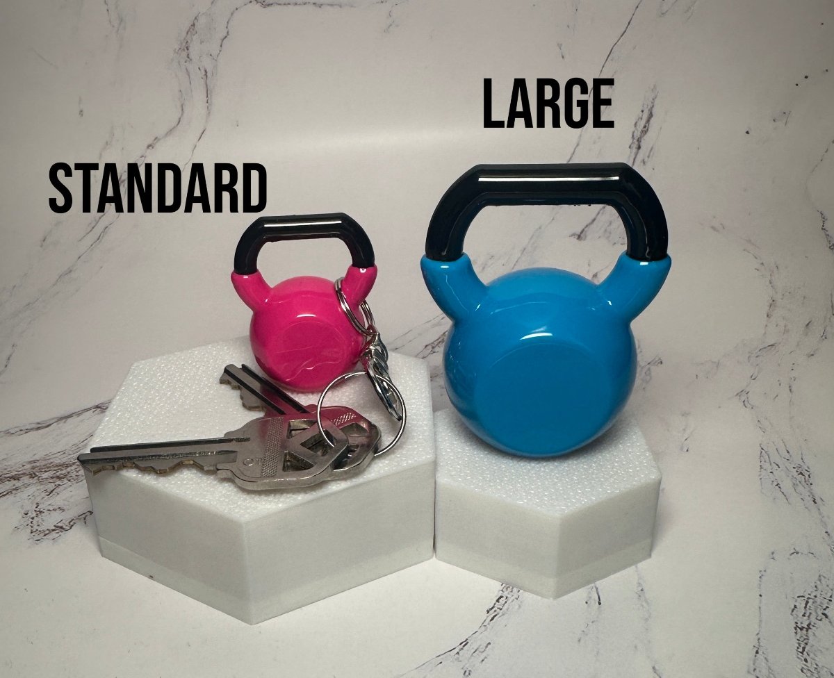 small and large kettlebell keychains