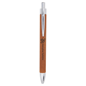 Pen with brown barrel and silver accents on a transparent background